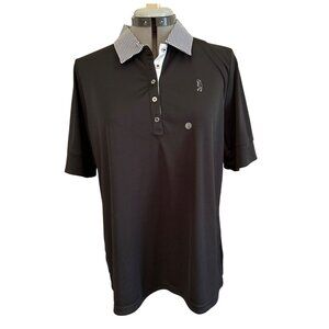 Izod Ladies Black Cool-FX Performance Golf Polo With Gingham Collar XL